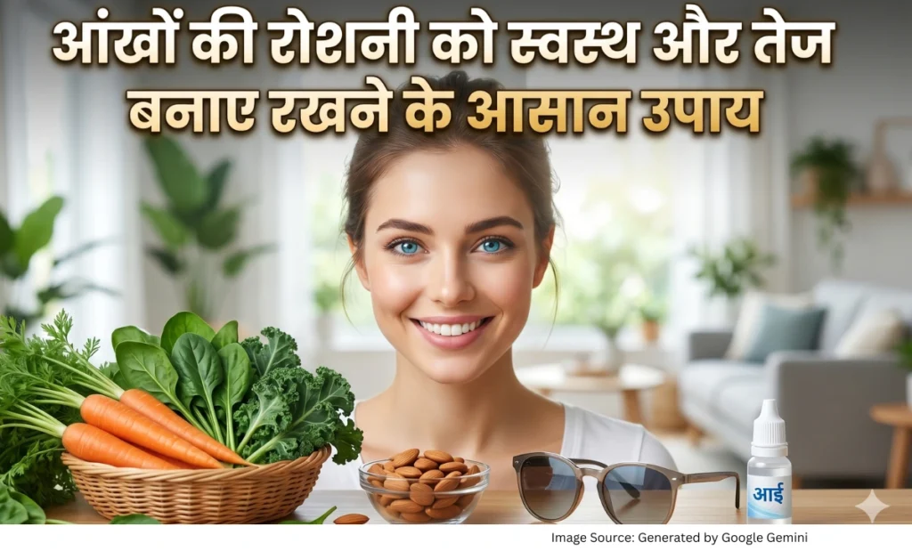 “स्वस्थ आंखों, गाजर और आई केयर तत्वों को दर्शाती हेल्दी विजन फीचर्ड इमेज”
