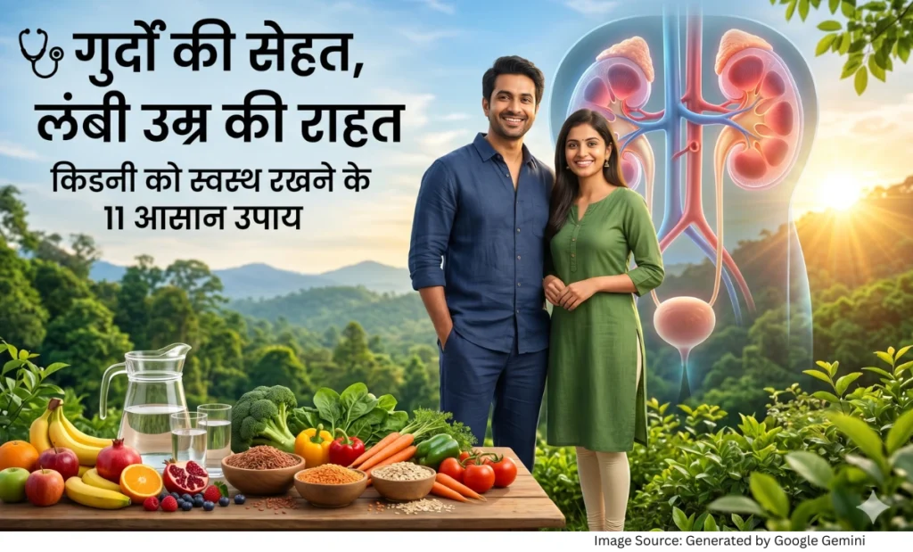 किडनी को स्वस्थ रखने के लिए संतुलित आहार, पानी और स्वस्थ जीवनशैली दर्शाती फीचर्ड इमेज।