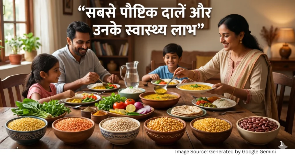 “विभिन्न पौष्टिक दालों और हेल्दी भारतीय भोजन को दर्शाती रियलिस्टिक फीचर्ड इमेज”