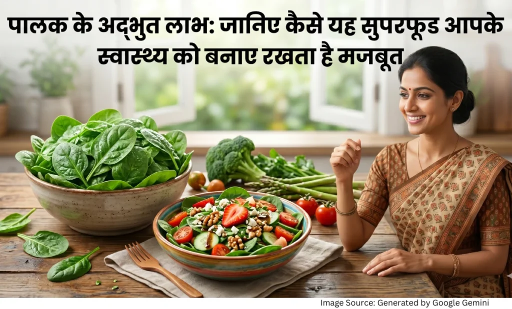 “ताजी पालक और हेल्दी लाइफस्टाइल को दर्शाती रियलिस्टिक हेल्थ फीचर्ड इमेज”