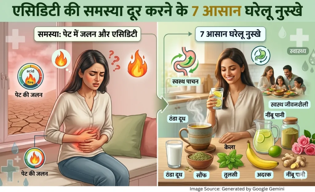 “एसिडिटी और पेट की जलन से राहत देने वाले घरेलू उपायों को दर्शाती फीचर्ड इमेज”