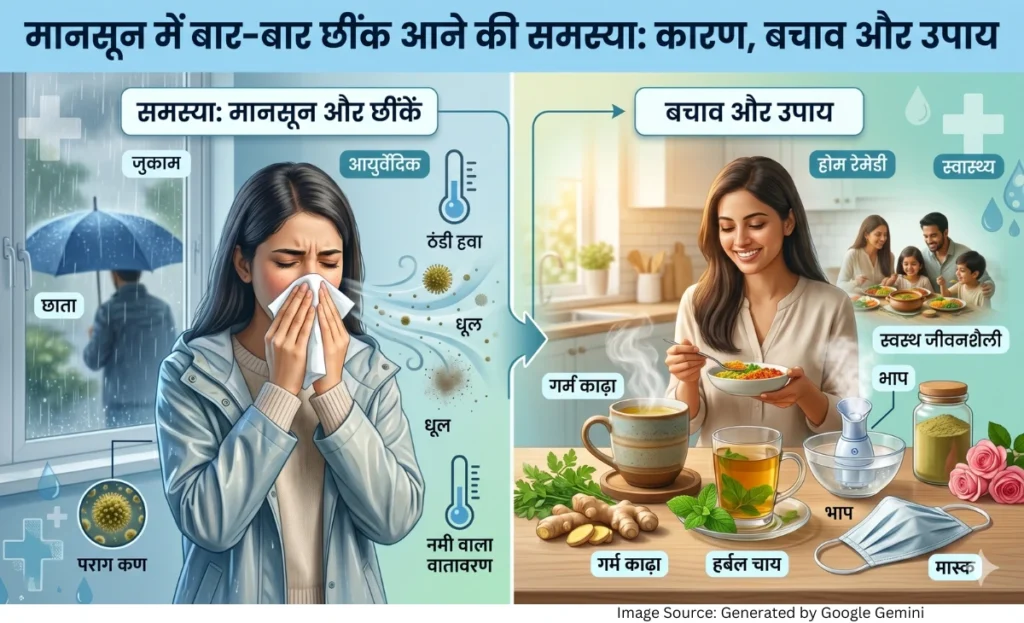 “मानसून में छींक और एलर्जी की समस्या को दर्शाती हेल्थ फीचर्ड इमेज”