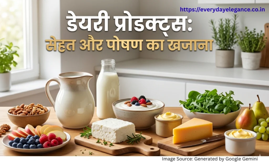 “दूध, दही, पनीर और अन्य डेयरी प्रोडक्ट्स और सब्जियों से सजी हेल्दी न्यूट्रिशन फीचर्ड इमेज”