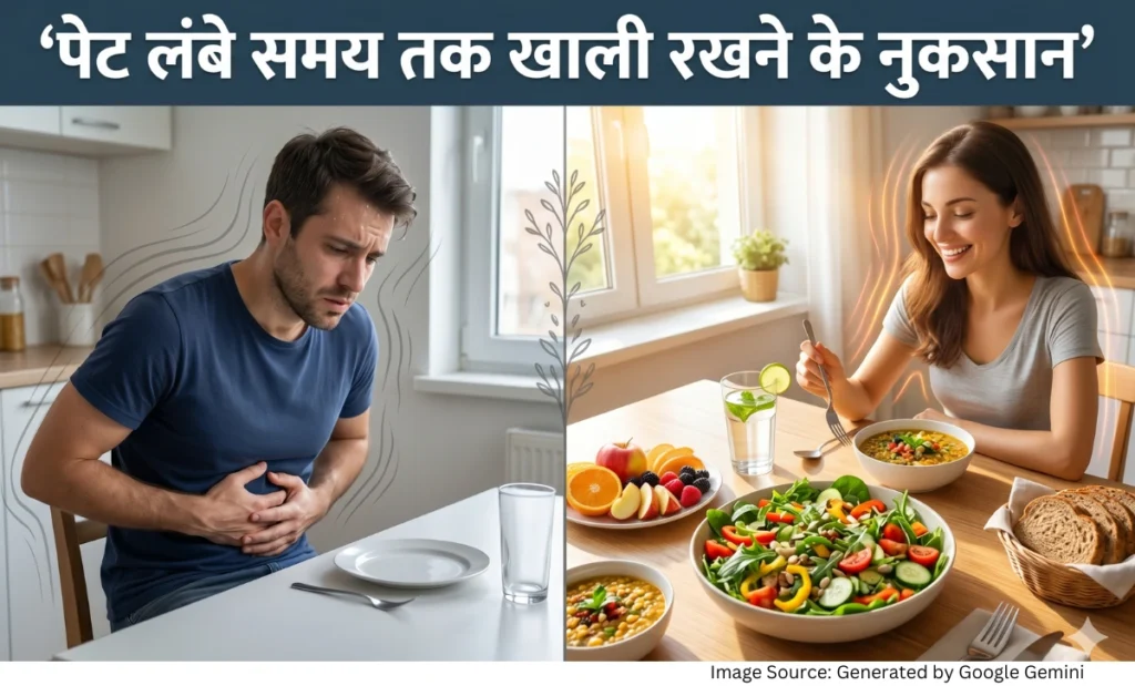 “लंबे समय तक भूखा रहने से कमजोरी और स्वास्थ्य समस्याओं को दर्शाती हेल्थ फीचर्ड इमेज”